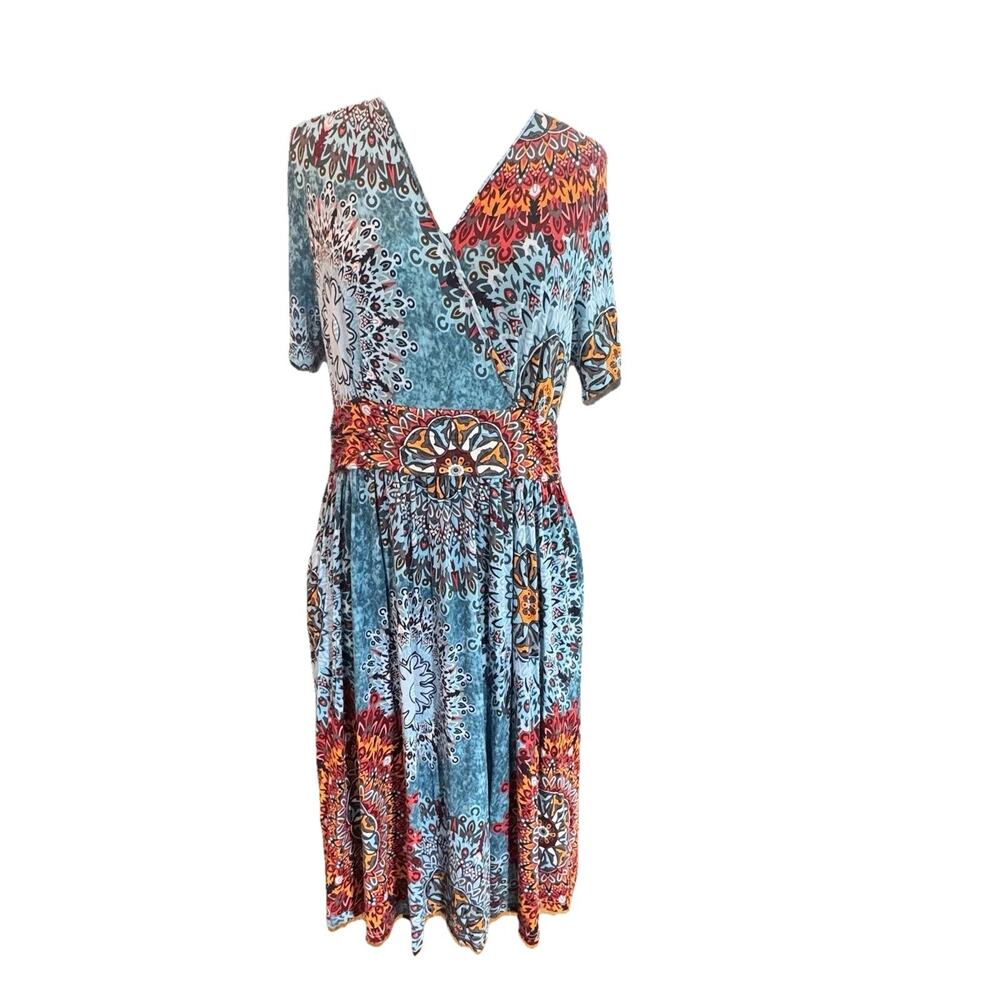 Lil Better Fit And Flare Knee Length Stretchy Dress Blue Abstract Design Xl